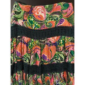 Barami 100% Silk Bohemian Festival Skirt Womens Size 2‎ Multicolor Fringe Hippie